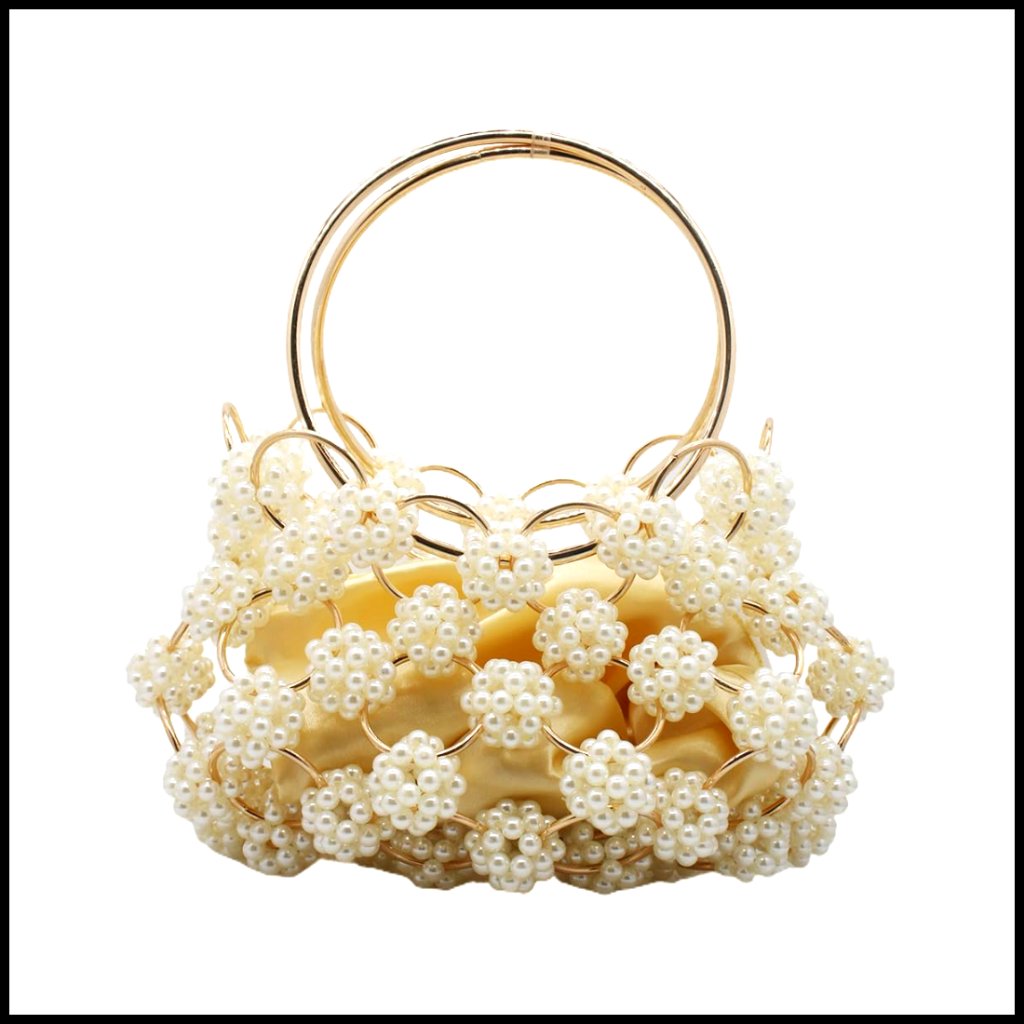 Pearl Beaded Evening Clutch Handbag Elegant Handmade Party Wedding Prom